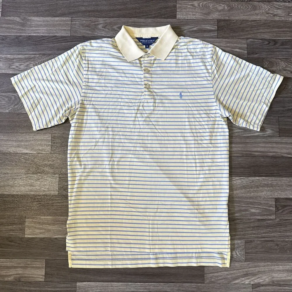 Polo Golf Ralph Lauren Polo Shirt Men’s Medium Yellow Blue Striped Pony Logo